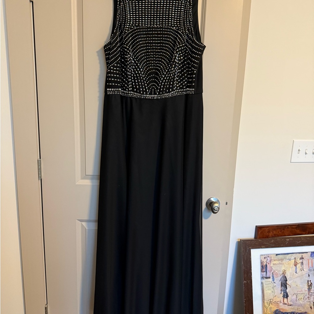 Black and Silver Embellished Maxi Prom Gown